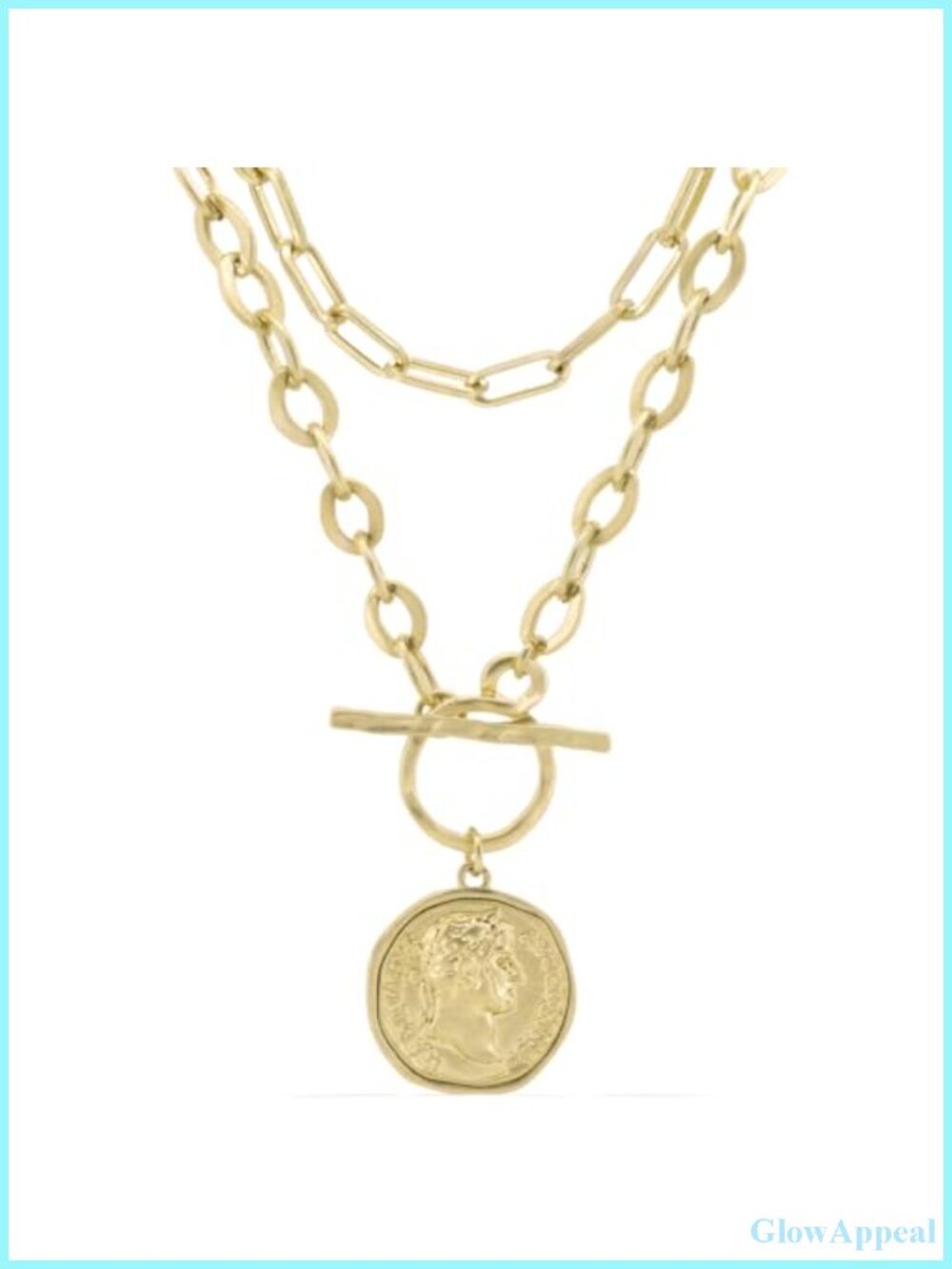18K Gold Plated Chunky Coin Necklace 18-Inch Toggle Chain Statement